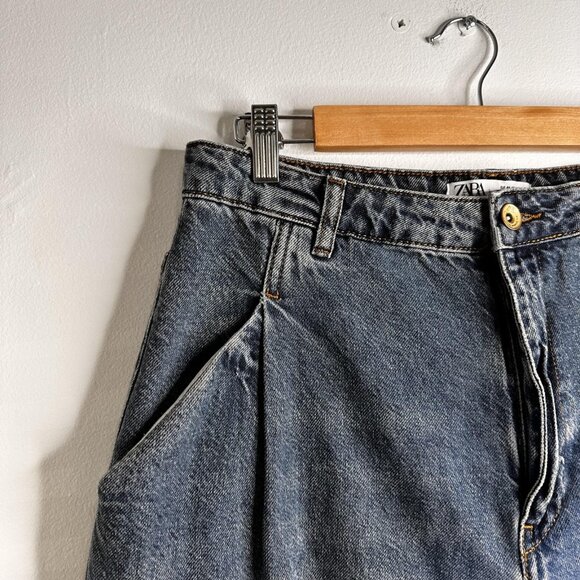 Zara Jeans Womens 12 Balloon Leg Pleated Baggy Mom Fit High Rise Denim Pants - Picture 3 of 12